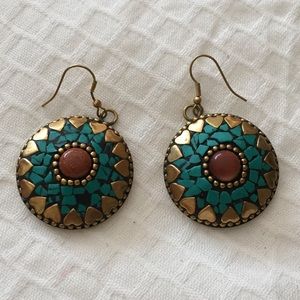 Brass detailed gypsy Boho earrings genuine stones